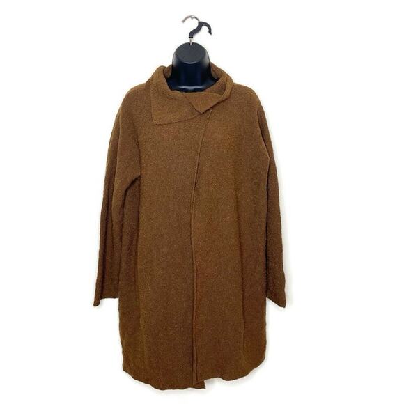 EILEEN FISHER‎ Women's Brown Wool Blend Cowl Neck Wrap Snap Duster Cardigan Sz M - Picture 1 of 7